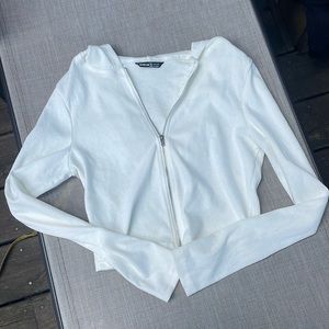 SHEIN Lightweight White Zip Up Crop Hoodie